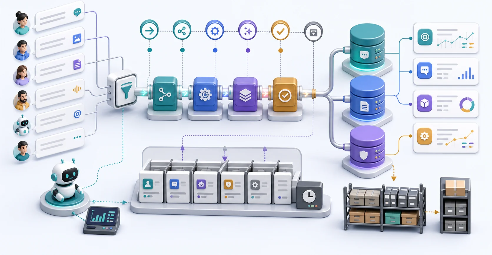 Event, processing, lifecycle, and API call summaries flowing through async storage